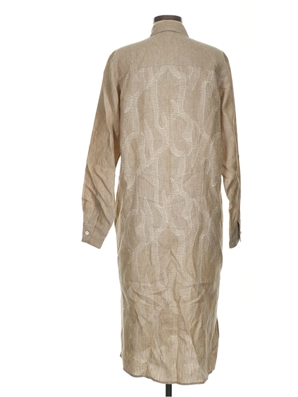 120% Lino Linen Oversized Embroidered Midi Shirt Dress Size 8 - Picture 6 of 9